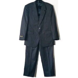 NWT Men's Chasteman Suit Blazer Pleated Pants 38R 32x32 Dark Gray Blue Pinstripe